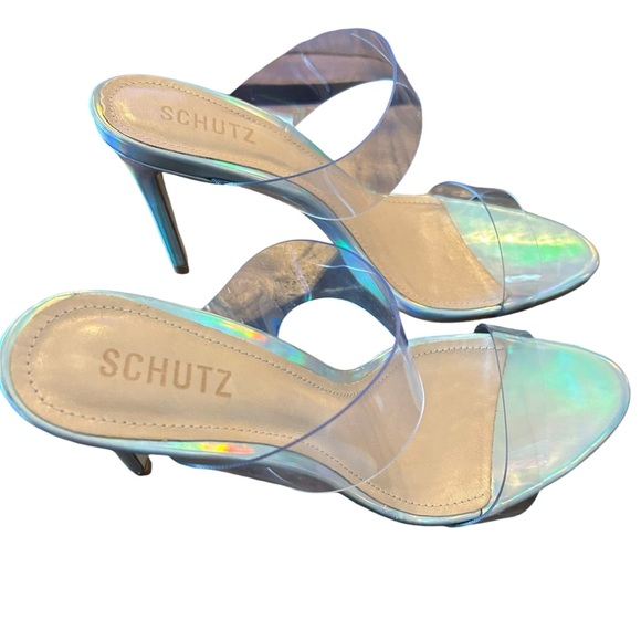 Schutz Ariella Clear Strappy Metallic Stiletto Heeled Sandals NEW Size 10 - Picture 6 of 11